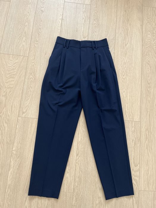 Pantaloni Zara de birou de stofa bleumarin