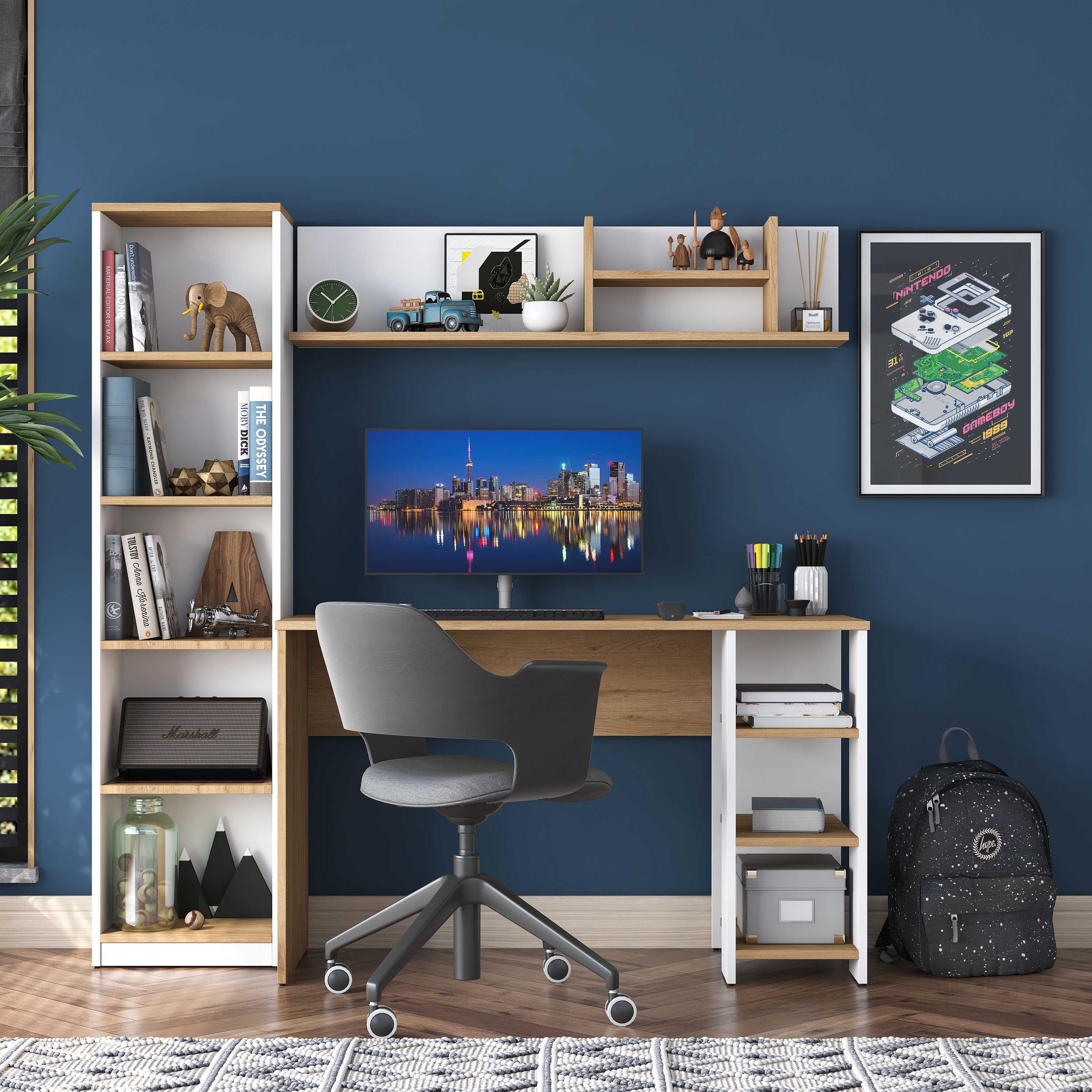 Бюро Puzzle-home 3428, Бял-натурален, ПДЧ, Бърза доставка