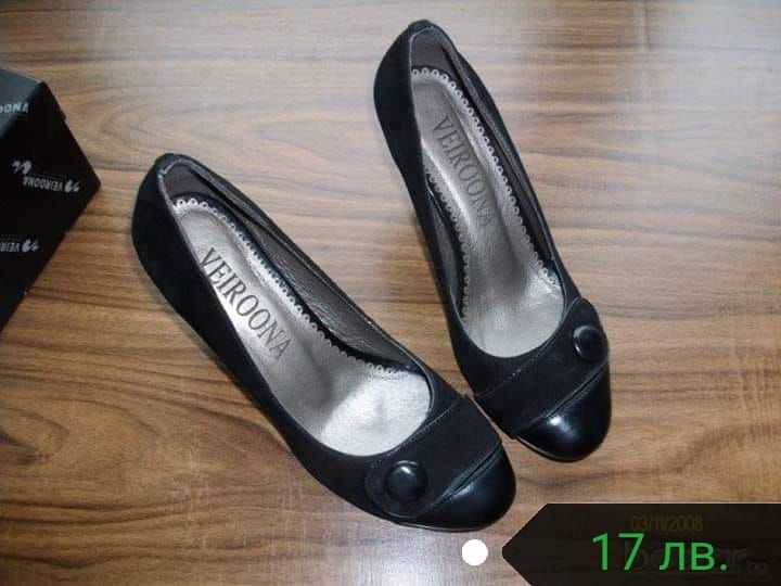 Нови официални Елегантни дамски черни обувки велур и кожа