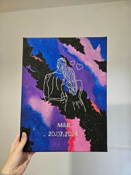 Tablou pe panza, pictat si brodat