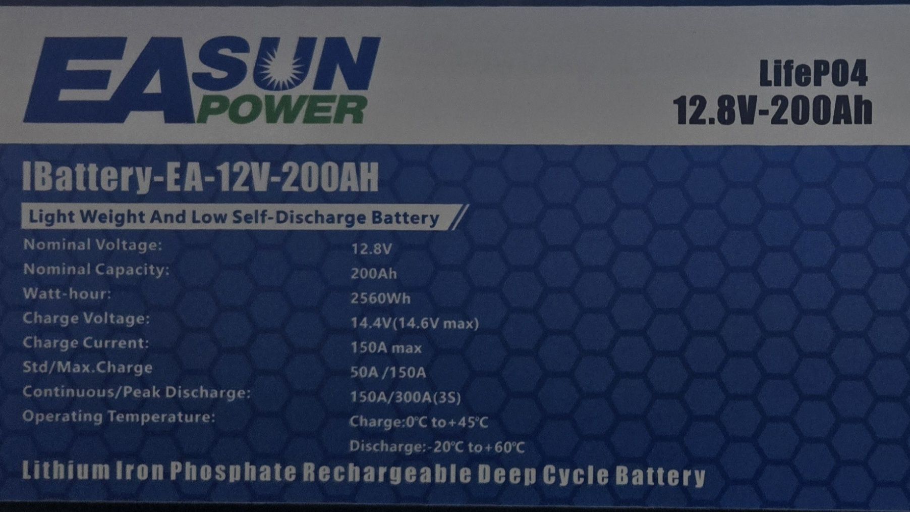 Акумулатор EAsun 12.8V 200Ah LiFePo4