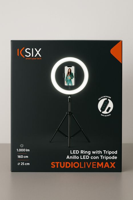 Inel LED cu trepied Ksix StudioLiveMax – 25 cm, 160 cm, 1000 lm