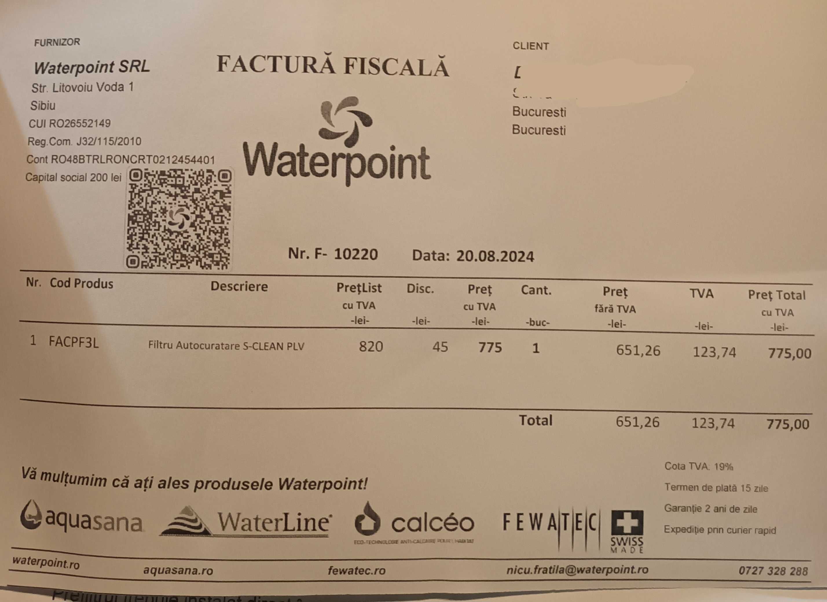 Filtru de apa cu autocuratare
