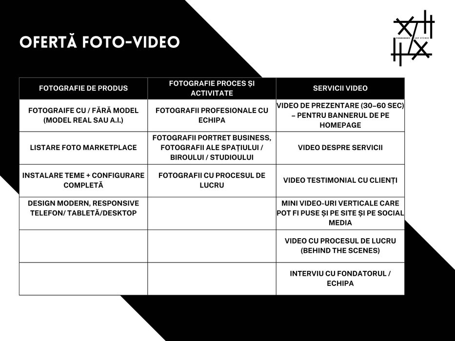 Oferta Servicii Web si Servicii Foto-Video FORBIDDEN ART STUDIO