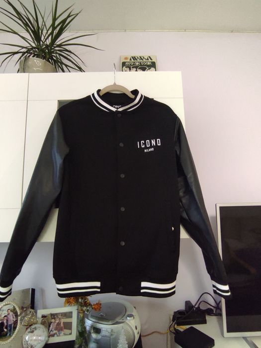 Яке, чисто ново, размер с, черно, с кожени ръкави