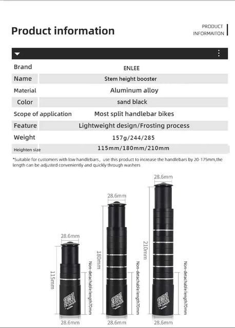 Prelungitor extensie înălțător aluminiu gat furcă bicicleta 28.6 mm