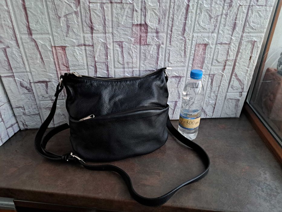 дамска чанта,малка черна кожена торба-естествена кожа