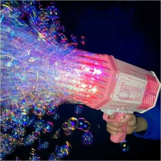Пистолет за мехурчета с 69 дупки и LED светлини - розов