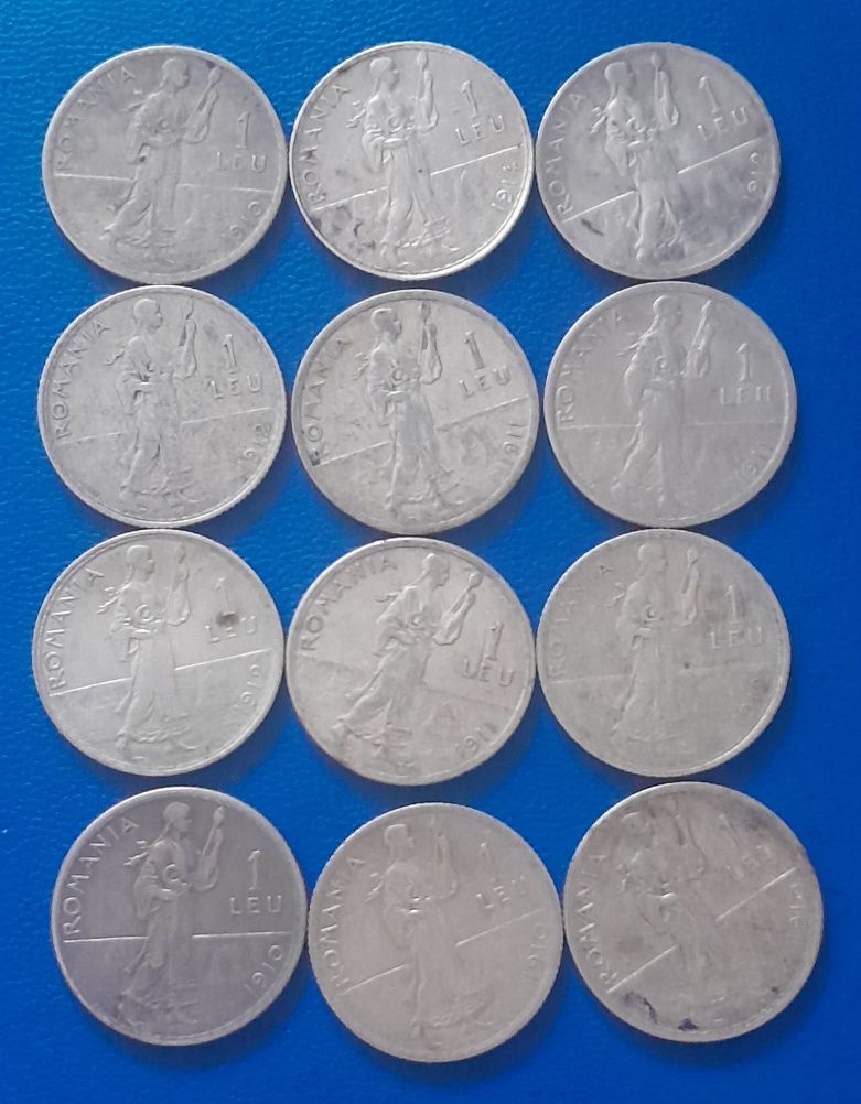 Monede argint 1 leu 1910,1911,1912,1914 Carol