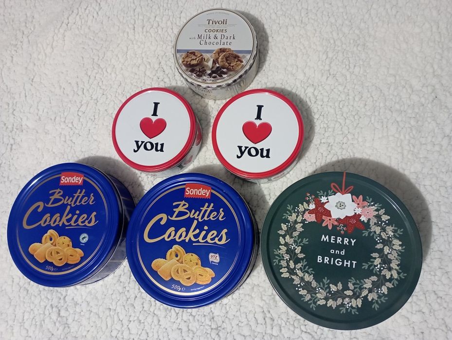 Метални кутии от бисквити, за съхранение на малки предмети 6 бр