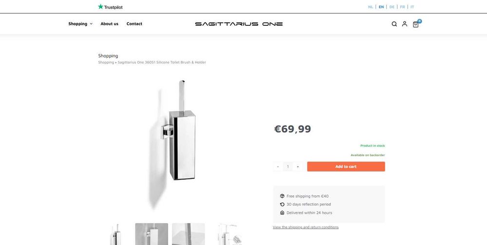 Perie WC din silicon cu suport Sagittarius, montaj pe perete.