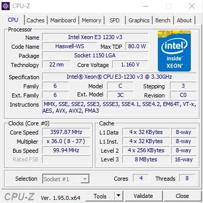 Intel Xeon E3-1230 V3 (като i7-4770), 3.70GHz, socket 1150 процесор