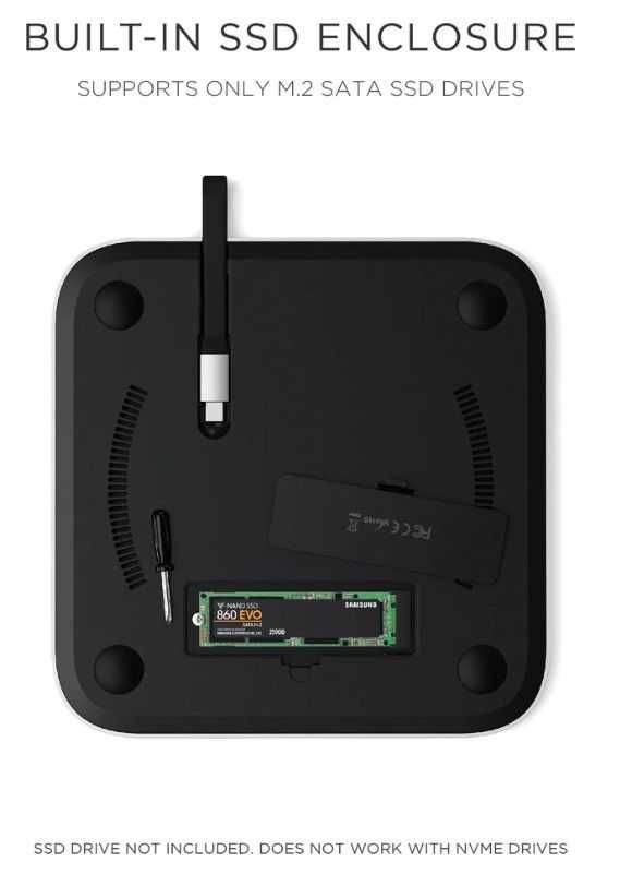 USB хъб Satechi - Aluminium Stand and Hub, SSD, Mac Mini, сребрист