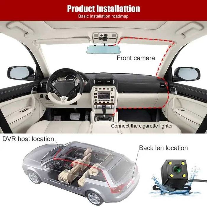 Dash cam camera bord auto 3 lentile,ecran lcd