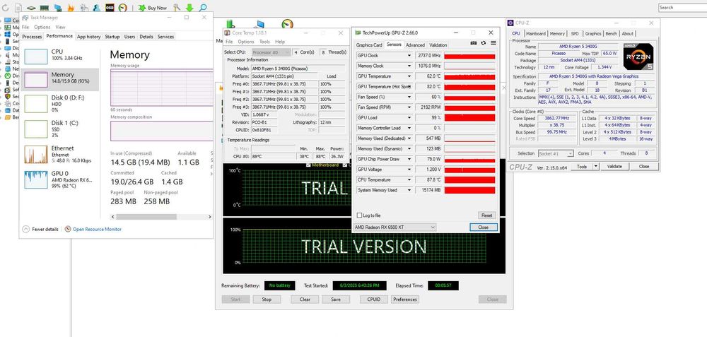 PC Ryzen 5 3400g, 16Gb, SSD 500Gb+HDD 1Tb, RX 6500 XT