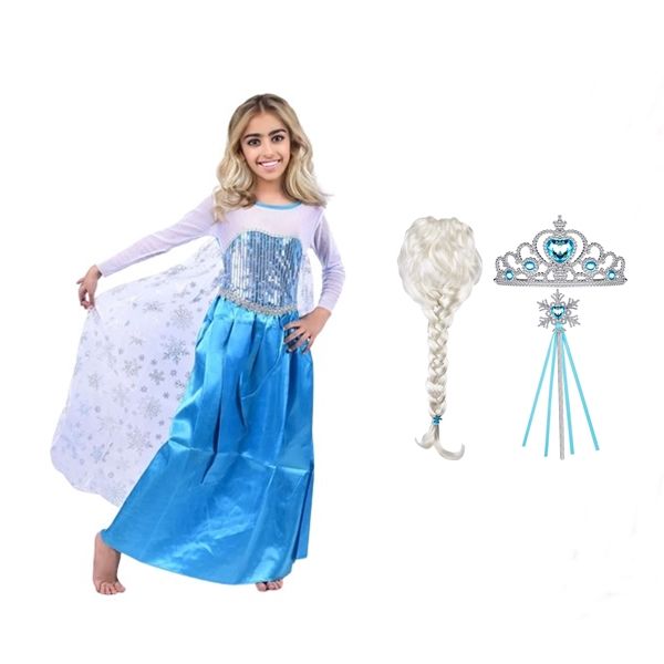 Set rochie si accesorii Elsa Frozen, 7-9 ani, Albastru, Halloween