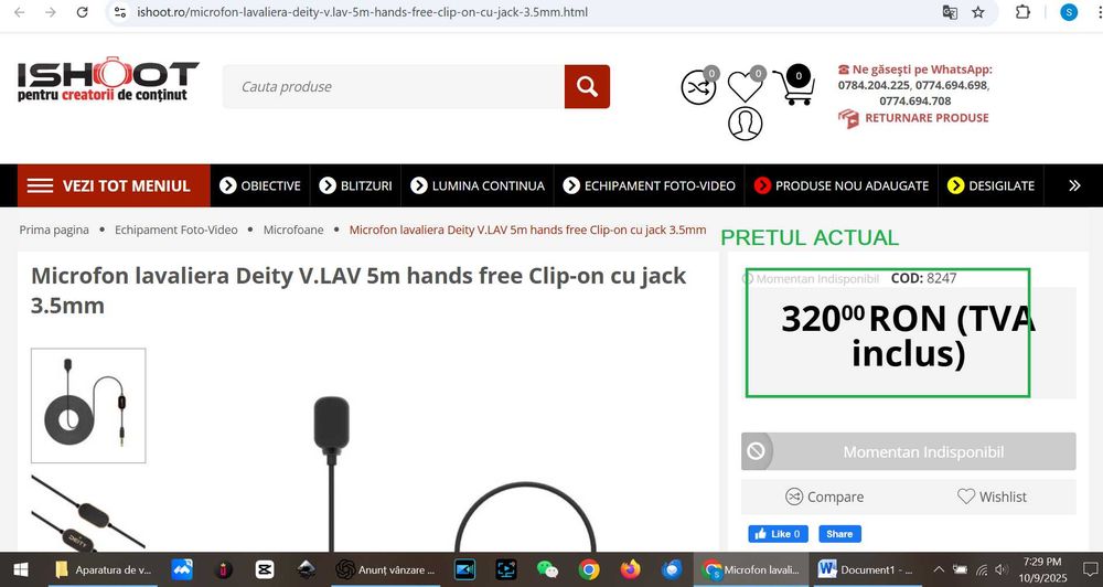 Microfon lavalieră Deity V.LAV 5m – desigilat, nefolosit + husă