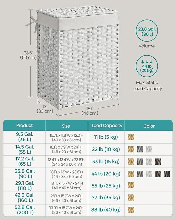Coș pentru rufe/ Coș de depozitare pliabil din Ratan, Songmics, 90L