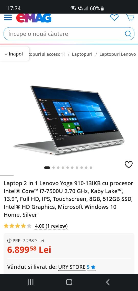 Lenovo Yoga 910-13IKB cu Intel® Core™ i7-7500U