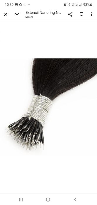 Extensii par natural cu nanoring, culoare negru, 50 cm.