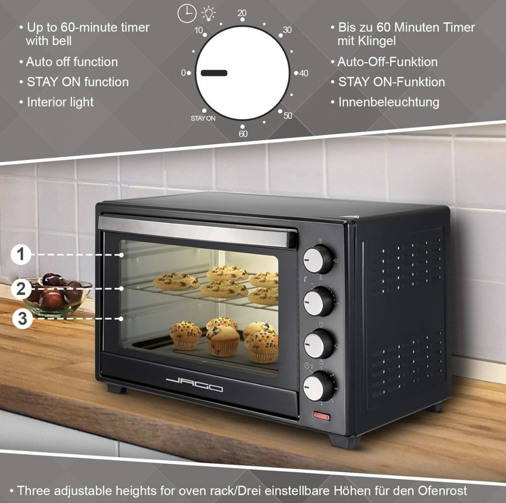 Мини фурна Jago® – Капацитет 48 л, 2000 W