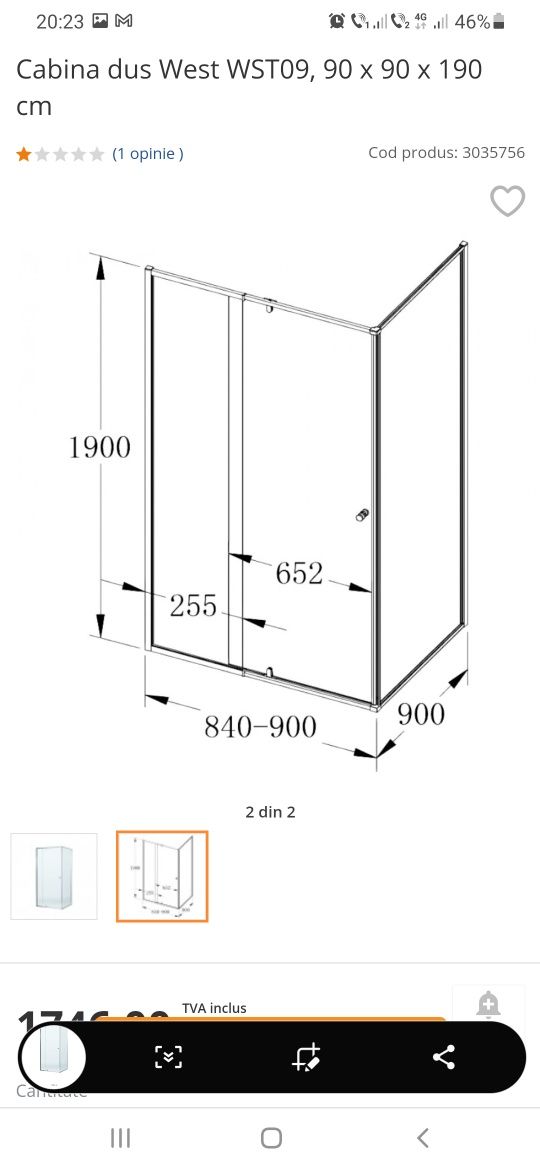 Cabina dus 90x90