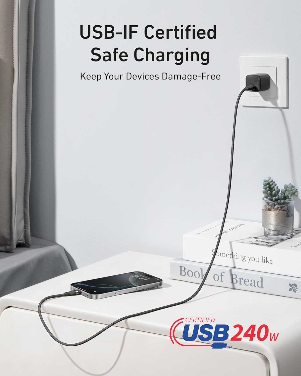 Anker Nano Fast Charging 240W USB-C към USB-C кабел, 0.9м