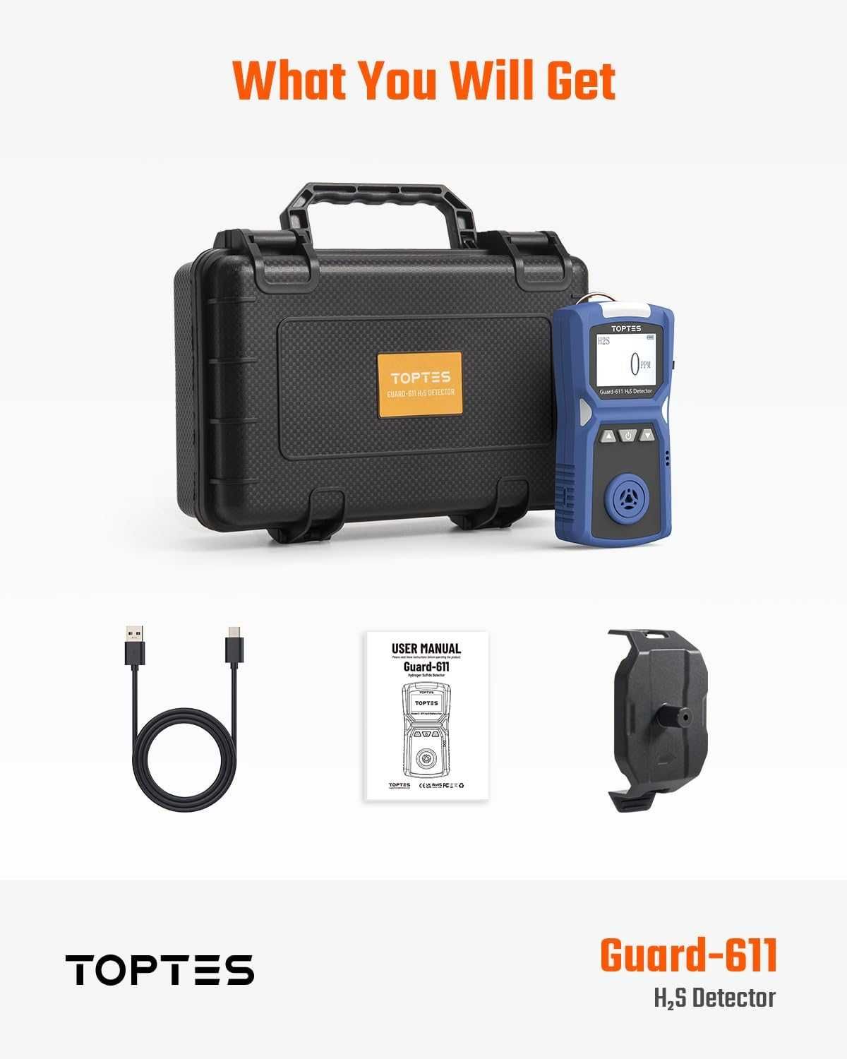TOPTES Guard-611 H2S монитор, преносим H2S детектор, акумулаторен