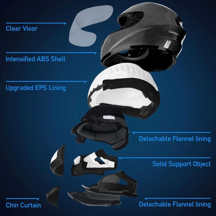 Favoto – Cască moto integrală pentru adulți, carbon, mărimea M 57-58