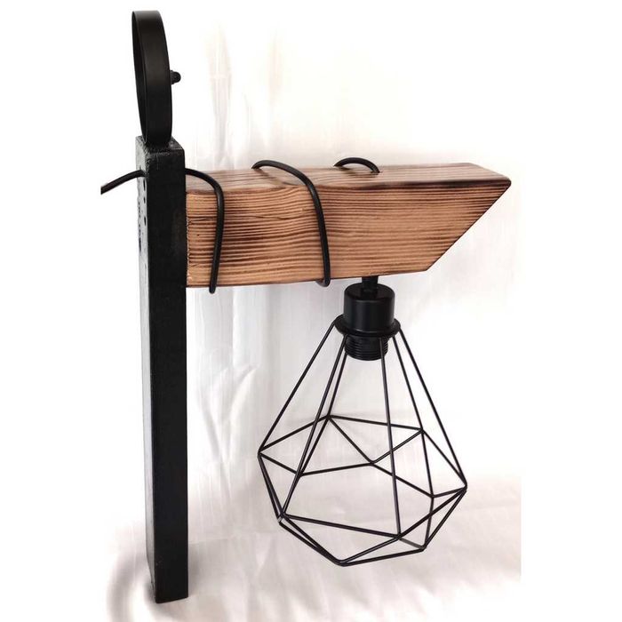 Aplica de perete din lemn de pin si metal, handmade, rustic–industrial