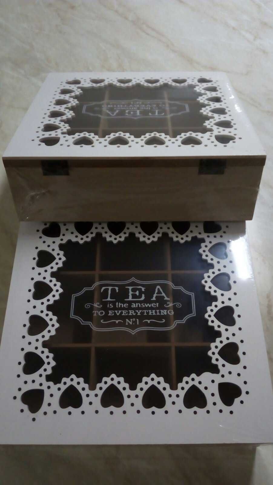 Нова красива стъклена кутия. Дървена кутия за чай,бижута,мъниста и др.