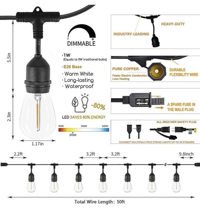 Водоустойчив гирлянд за външно осветление с 10 бр . лед крушки