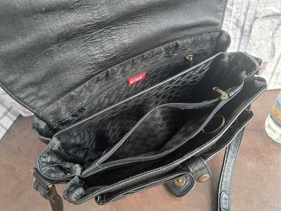 дамска чанта,Bree,малка черна кожена торба-естествена кожа