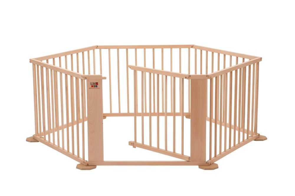 Tarc de joaca hexagonal 5+1 pentru copii si bebelusi, din lemn de fag