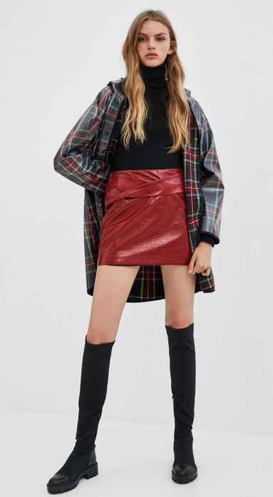 Zara кожена къса пола Бордо Размер М