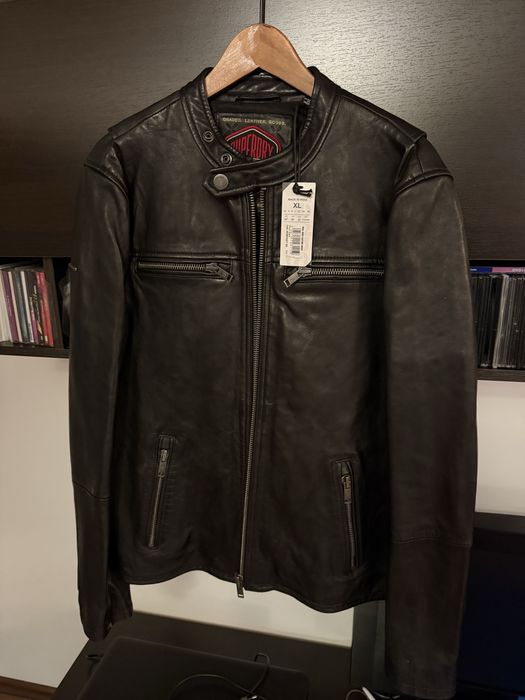 Geaca piele neagra Superdry noua XL