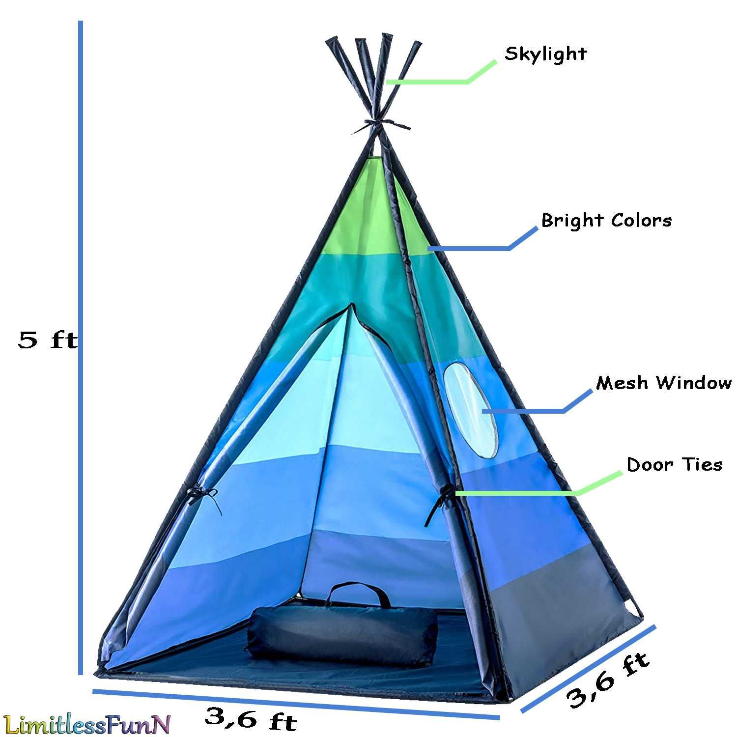 Детска Триъгълна Синя Типи Палатка За Градината Или Дома