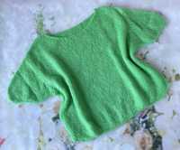 Pulover cu maneca scurta, tricotat, adaos de lana si mohair, verde