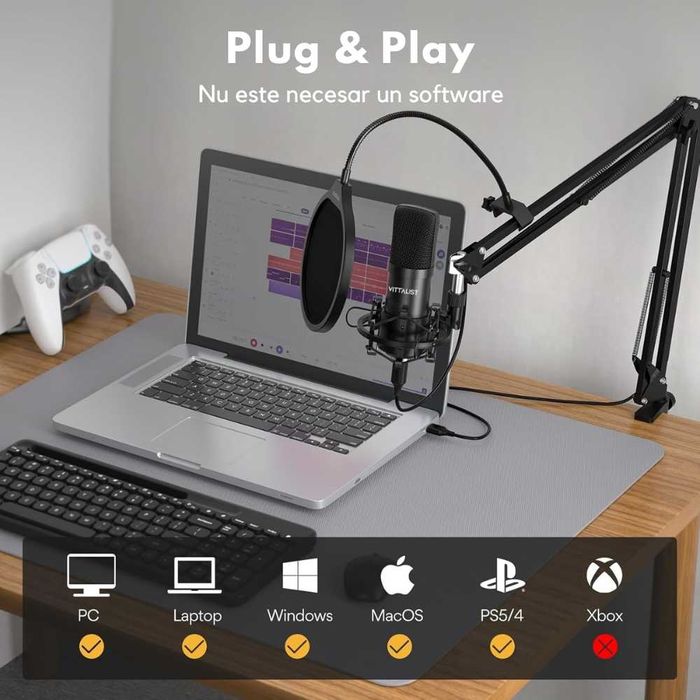 Microfon Profesional de Studio Condenser, Stand si Accesorii incluse