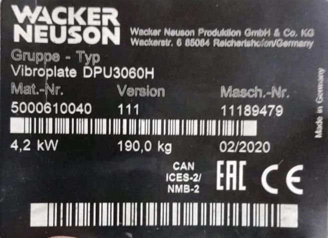 Dezmembrez /vand placa wacker neuson 190 kg an 2020