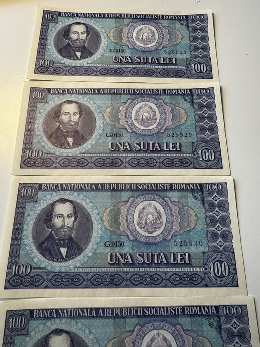 Ofer spre vanzare set 5 banconte in serie  100 lei emise 1966
