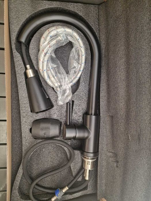 Baterie inox bucatarie cap flexibil auriu negru gri