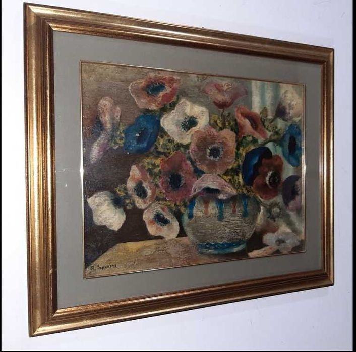 Tablou, pictură ulei/masonit, Vas cu flori, Roberto Scalvini