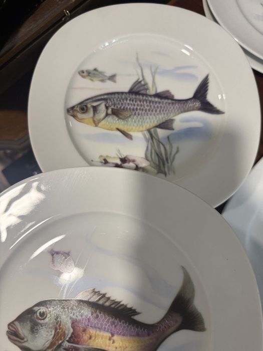 красив немски порцеланов сервиз с рисунки риби