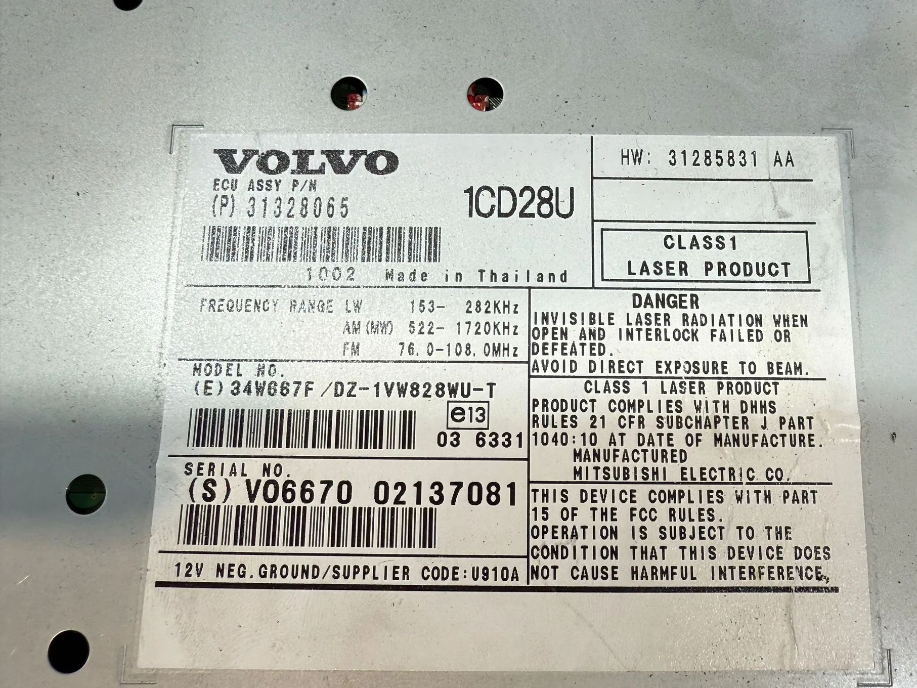 RADIO CD MULTIMEDIA VOLVO XC90 2.4 DIESEL 2010 COD OEM 36050346 31328065 31285831 2006-2014