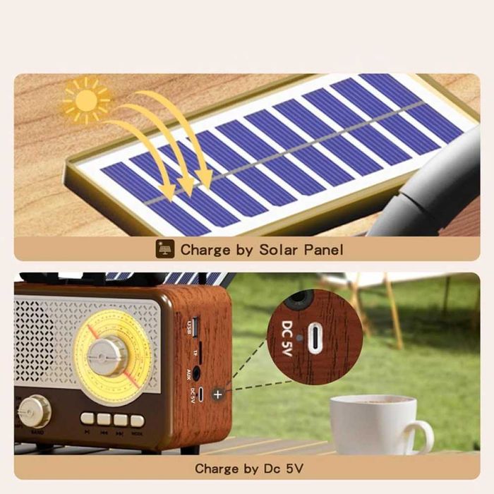 Преносимо соларно радио с Bluetooth - ретро дизайн