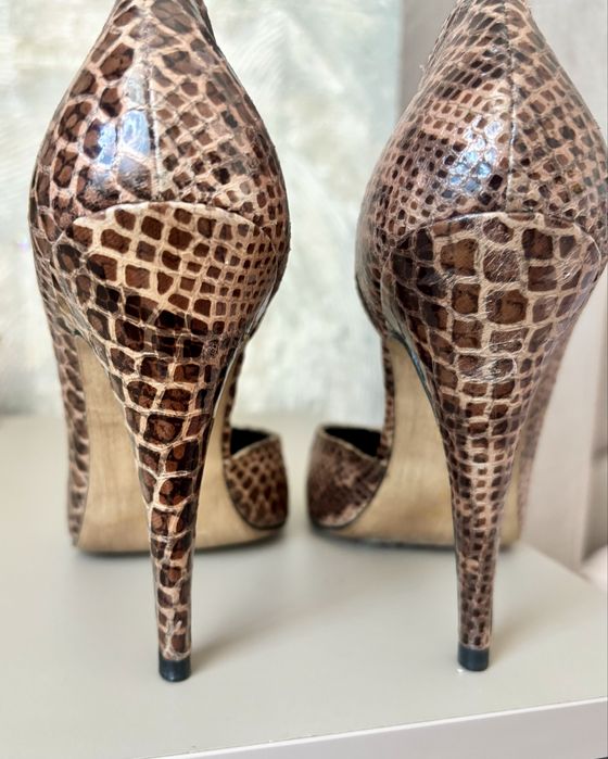 Pantofi maro/crem cu toc