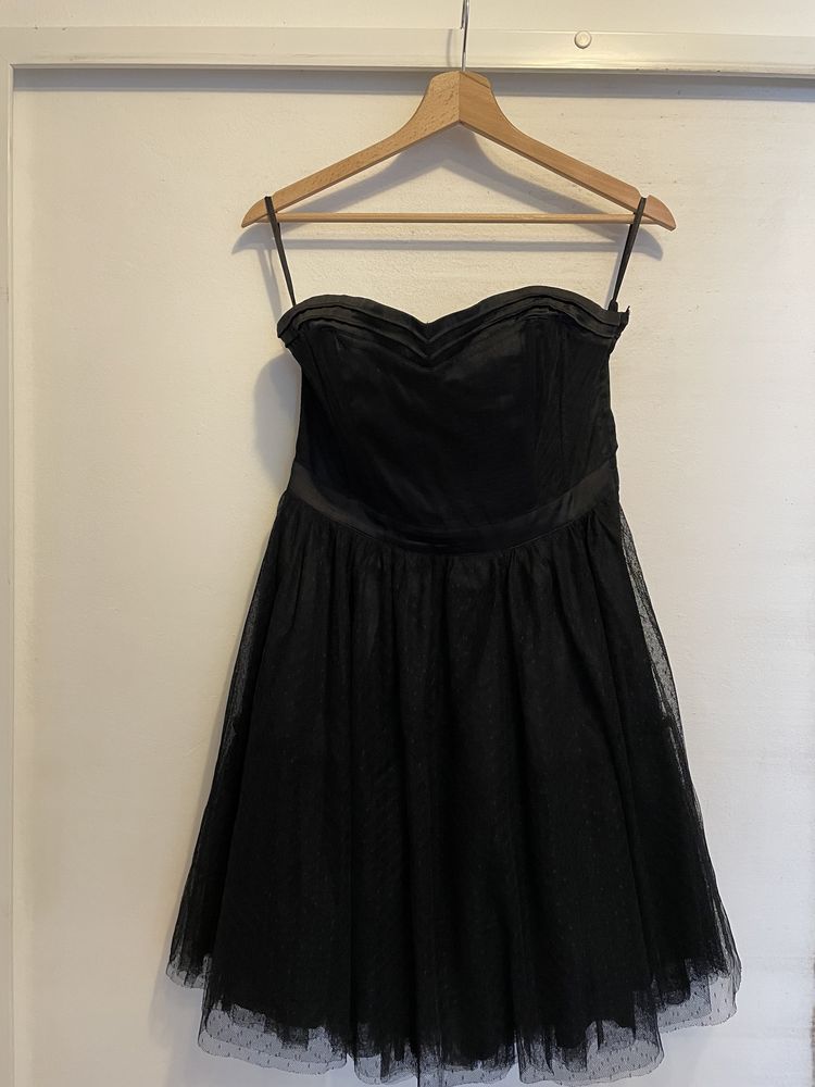 Rochie neagra de seara, ocazie, banchet, corset, matase si tul nr.12,