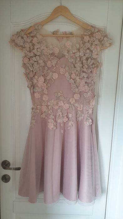 Rochie ocazie dantela 3D roz pudră