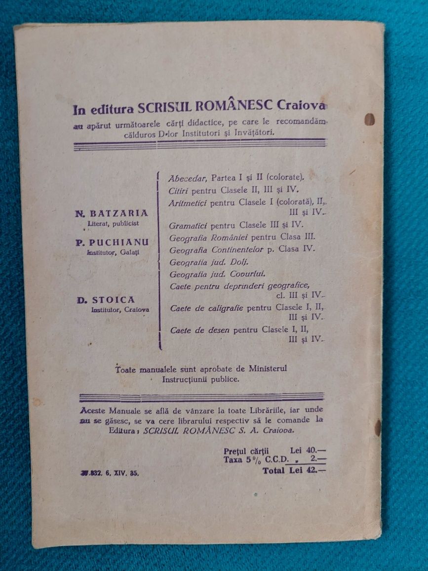 Manual scolar Geografia Romaniei 1927